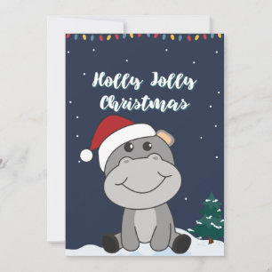 Hippo Merry Christmas Winter Animals Hippos Holida Holiday Card
