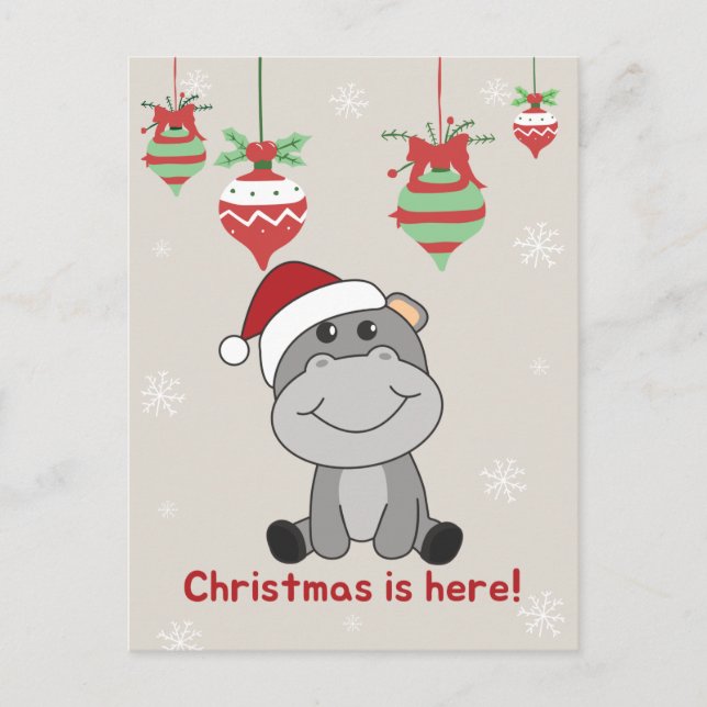 Hippo Merry Christmas Winter Animals Hippos Holida Holiday Postcard (Front)