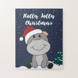 Hippo Merry Christmas Winter Animals Hippos Jigsaw Jigsaw Puzzle
