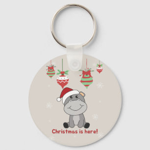 Hippo Merry Christmas Winter Animals Hippos Keycha Keychain