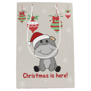 Hippo Merry Christmas Winter Animals Hippos Medium Gift Bag