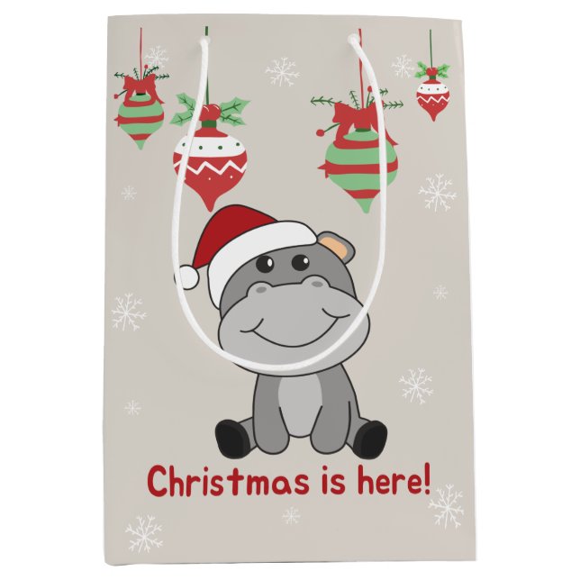 Hippo Merry Christmas Winter Animals Hippos Medium Gift Bag (Front)
