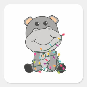 Hippo Merry Christmas Winter Animals Hippos Square Sticker
