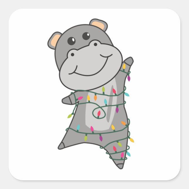 Hippo Merry Christmas Winter Animals Hippos Square Sticker (Front)