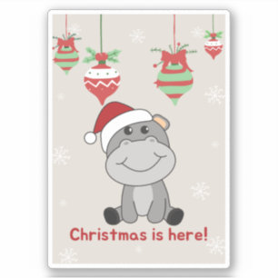 Hippo Merry Christmas Winter Animals Hippos Sticke