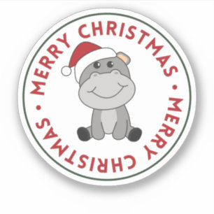 Hippo Merry Christmas Winter Animals Hippos Sticke