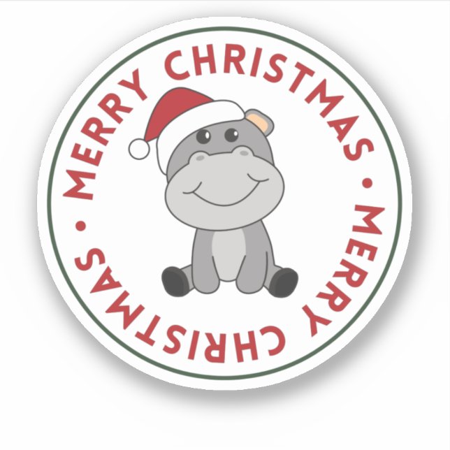 Hippo Merry Christmas Winter Animals Hippos Sticke (Front)
