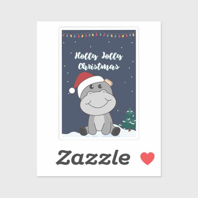 Hippo Merry Christmas Winter Animals Hippos Sticke (Sheet)