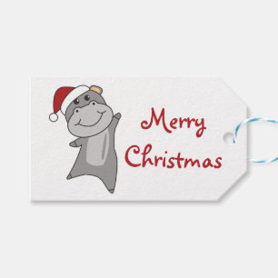 Hippo Merry Christmas Winter Animals Hippos Trucke Gift Tags