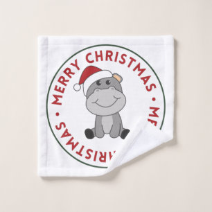 Hippo Merry Christmas Winter Animals Hippos Wash C Cloth