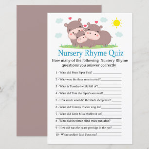 Hippo Nursery Rhyme Quiz baby shower game