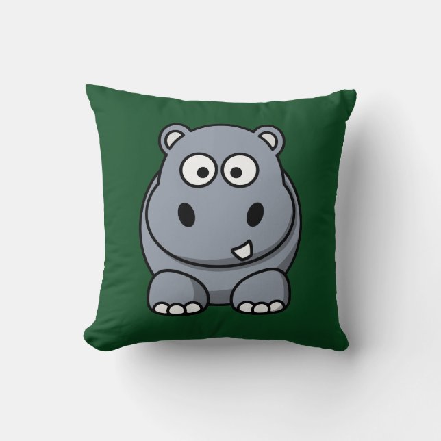 Hippo on a Dark Green Background Throw Pillow (Front)