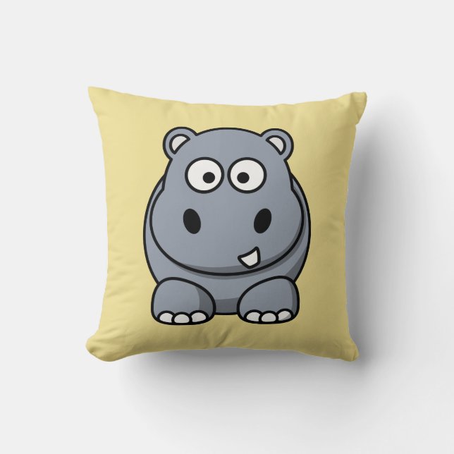 Hippo on a Yellow Background Throw Pillow (Front)