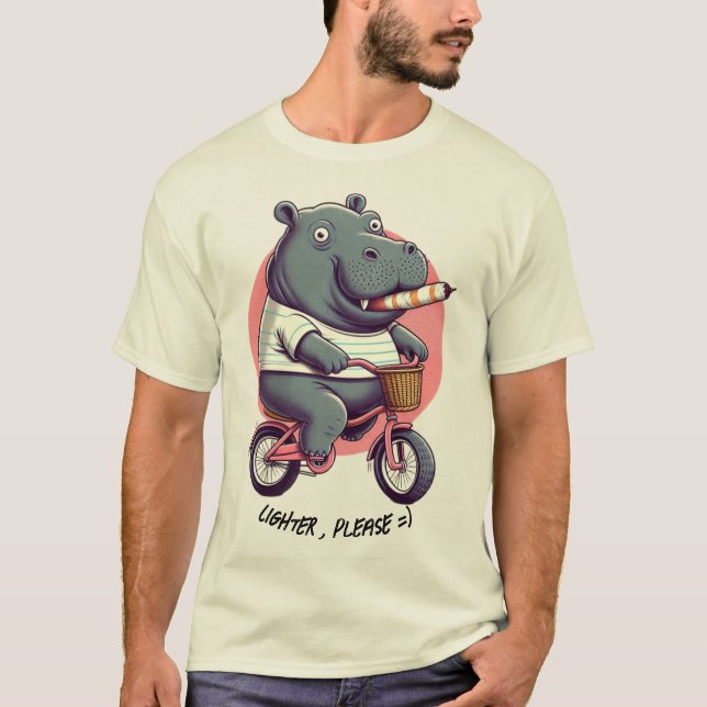 Hippo on Bicycle "Lighter ,please" Classic T-shirt (Front)