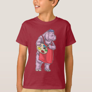 Hippo Painter Paint brush Painting T-Shirt