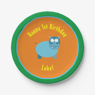 Hippo Paper Plates Animal Birthday Party