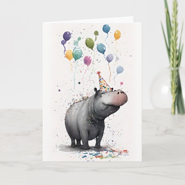 Hippo Party Greeting Card (Front)