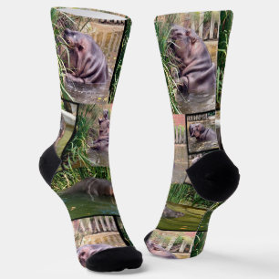 Hippo Photo Collage, Full Print Crew Socks