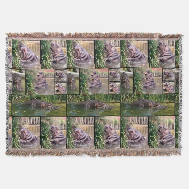 Hippo Photo Collage, Throw Blanket (Front)