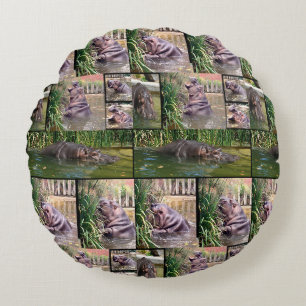 Hippo Photo Collarge, Round Pillow