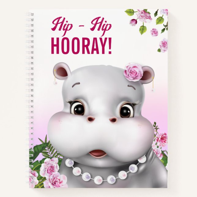 Hippo Pink Floral Kids Notebook (Front)
