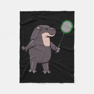 Hippo Playing Badminton Hob  Fleece Blanket