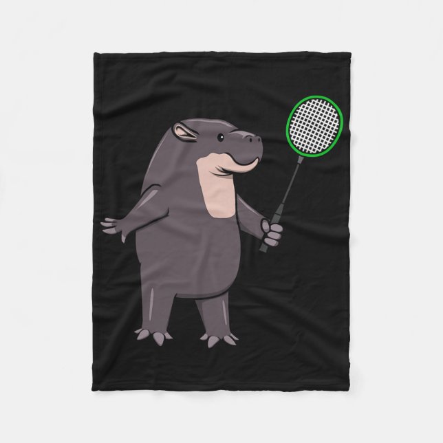 Hippo Playing Badminton Hob  Fleece Blanket (Front)