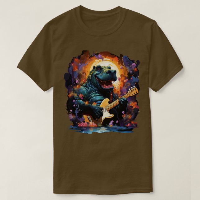 Hippo Playing Guitar T-Shirt (Design Front)
