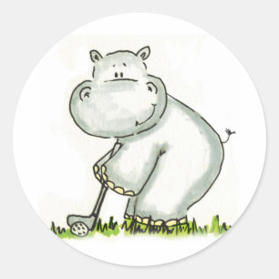 Hippo plays Golf Classic Round Sticker