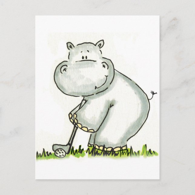 Hippo plays Golf Postcard (Front)