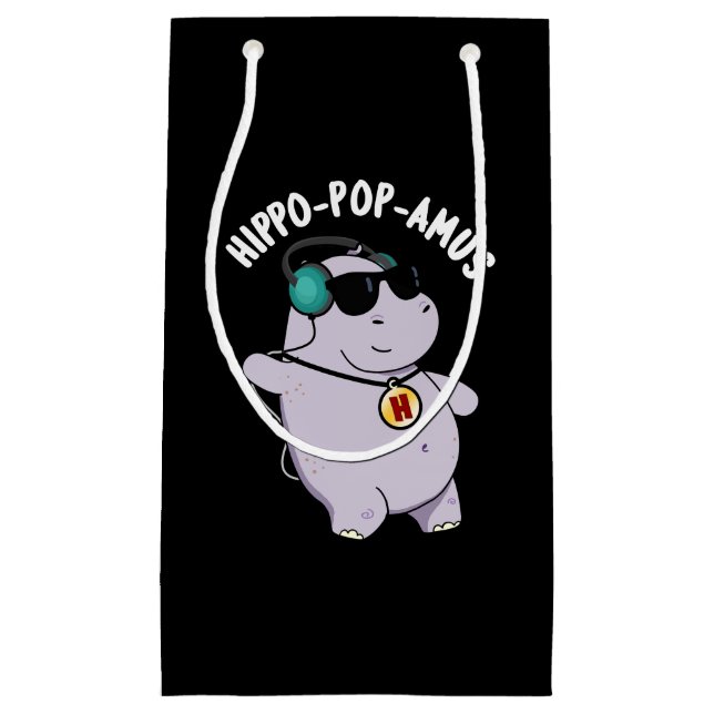 Hippo-pop-amus Funny Pop Music Hippo Pun Dark BG Small Gift Bag (Front)