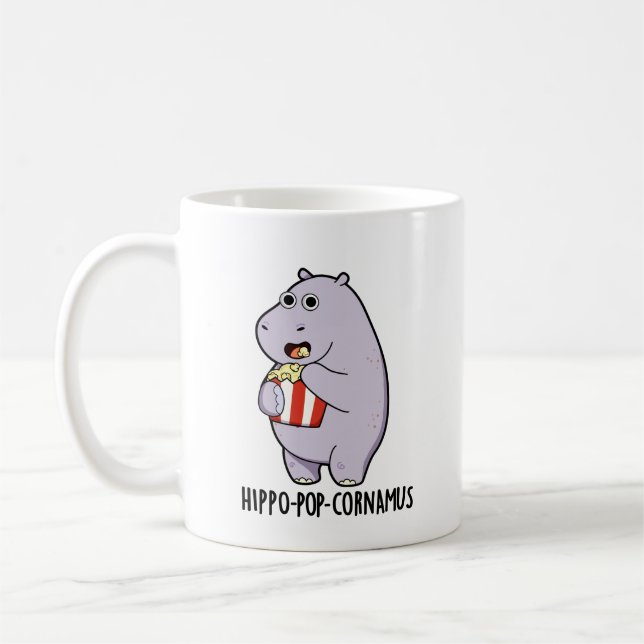 Hippo-pop-cornamus Funny Hippo Pun  Coffee Mug (Left)