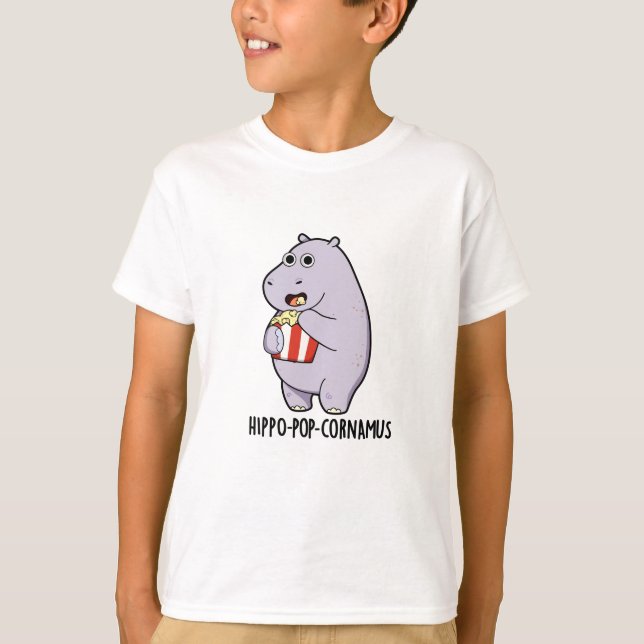Hippo-pop-cornamus Funny Hippo Pun  T-Shirt (Front)
