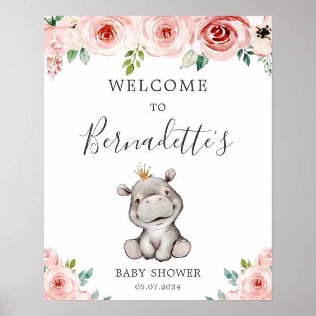Hippo Princess Baby shower Affiche de bienvenue (Devant)