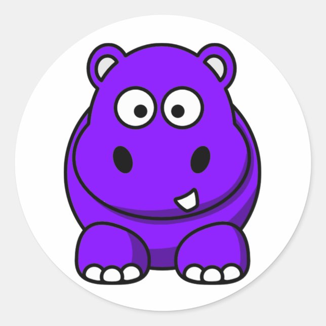 Hippo Purple Classic Round Sticker (Front)