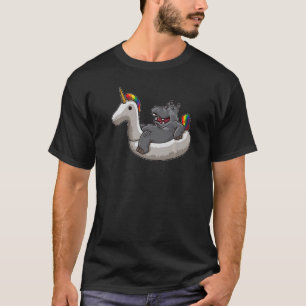 Hippo Relaxing On Unicorn Float  Pool Tubing T-Shirt