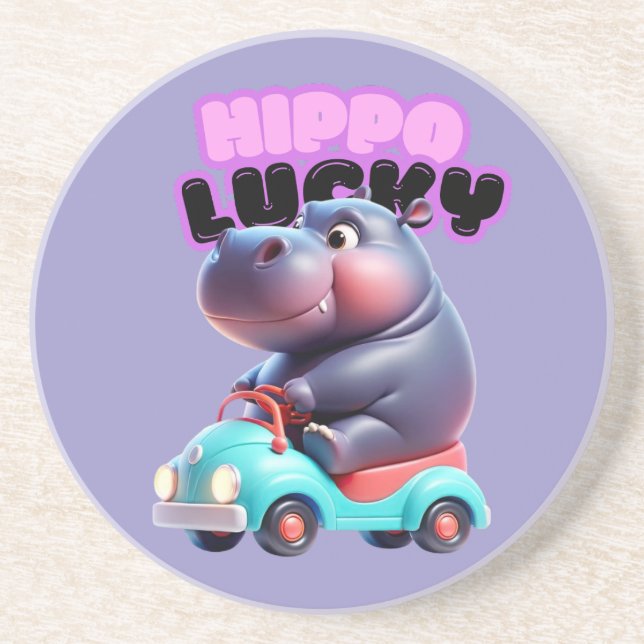 Hippo Ride Sandstone Coaster (Front)