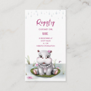 Hippo River Adventure Girl Baby Shower Enclosure Card