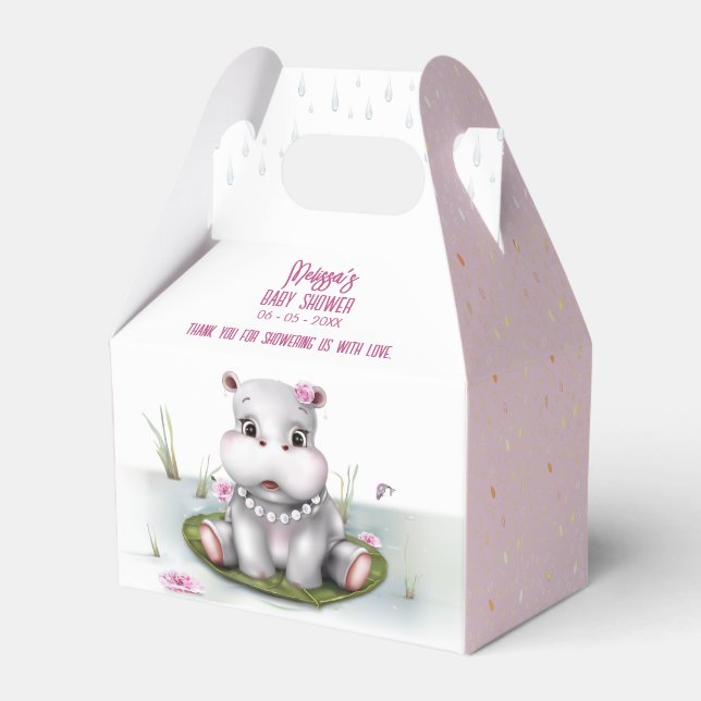 Hippo River Adventure Girl Baby Shower Favor Box (Front Side)