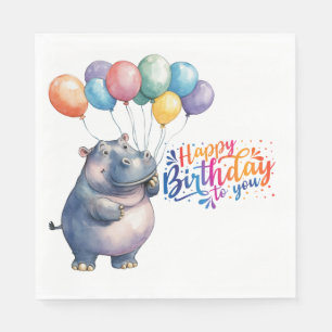 Hippo says  Happy Birthday to you  Napkin