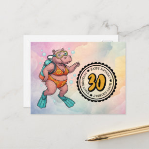 Hippo scuba diver 30th Birthday  Postcard