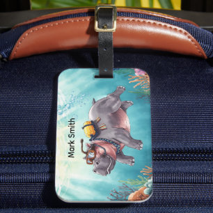 Hippo Scuba diver underwater  Luggage Tag