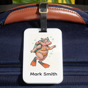 Hippo Scuba diver underwater Luggage Tag