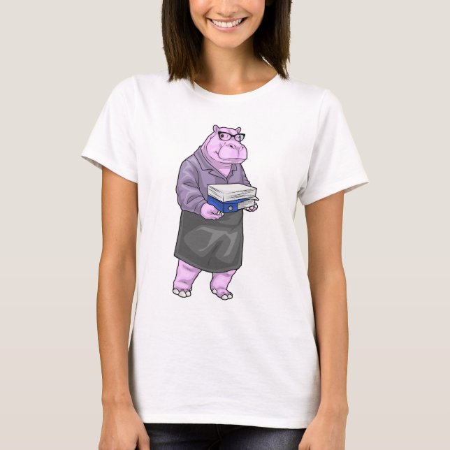 Hippo Secretary Stack of paper Office T-Shirt (Front)