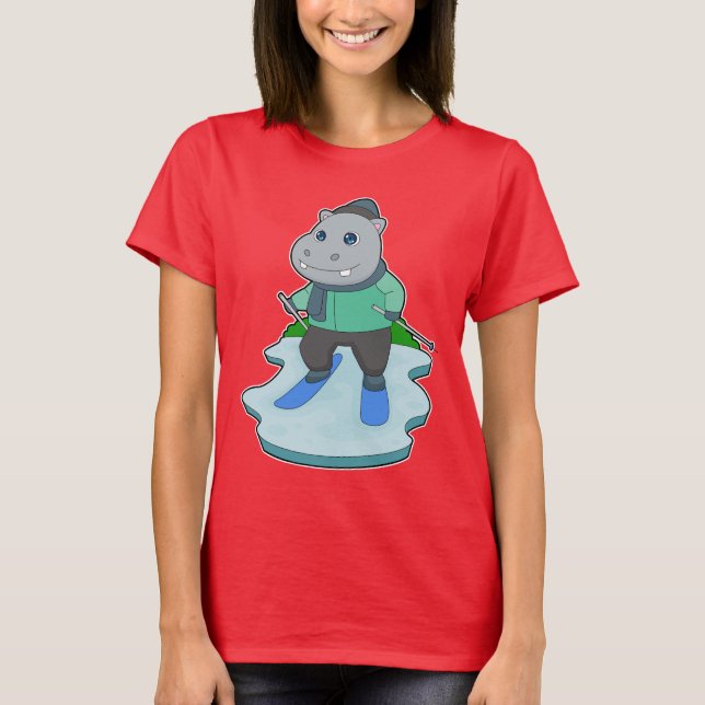 Hippo Skier Ski T-Shirt (Front)