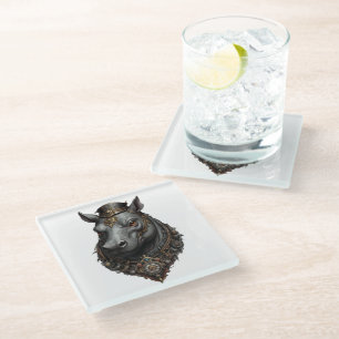 Hippo Steampunk Design,  Glass Coaster