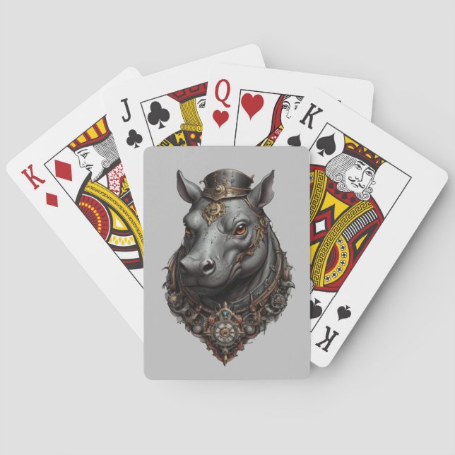 Hippo Steampunk Design, Playing Cards (Back)