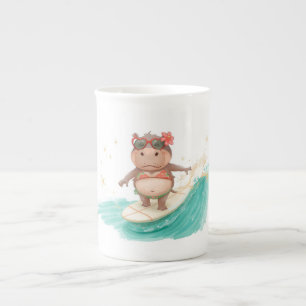  Hippo Surfer in  Bikini for Christmas Bone China Mug
