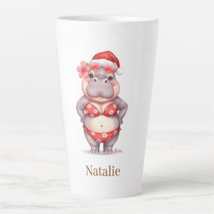 Hippo Surfer in red Bikini for Christmas Latte Mug