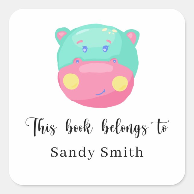 Hippo - This book belongs to Square Sticker (Front)
